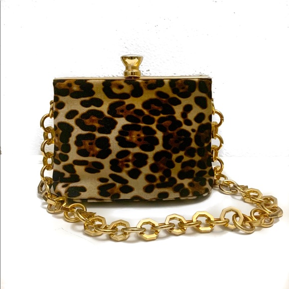 Top Shop Leopard Velvet Chain Clutch - Picture 1 of 1